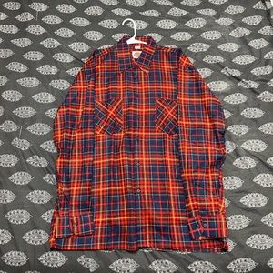 VTG Mens Large Blue, Yellow and Red Dickies Button Up Flannel